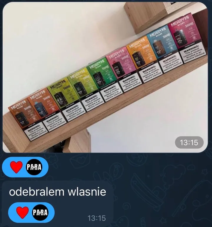 Zrzut z Telegrama: klient wysyła zdjęcie półki z MerryMi Blade i pisze, że właśnie odebrał